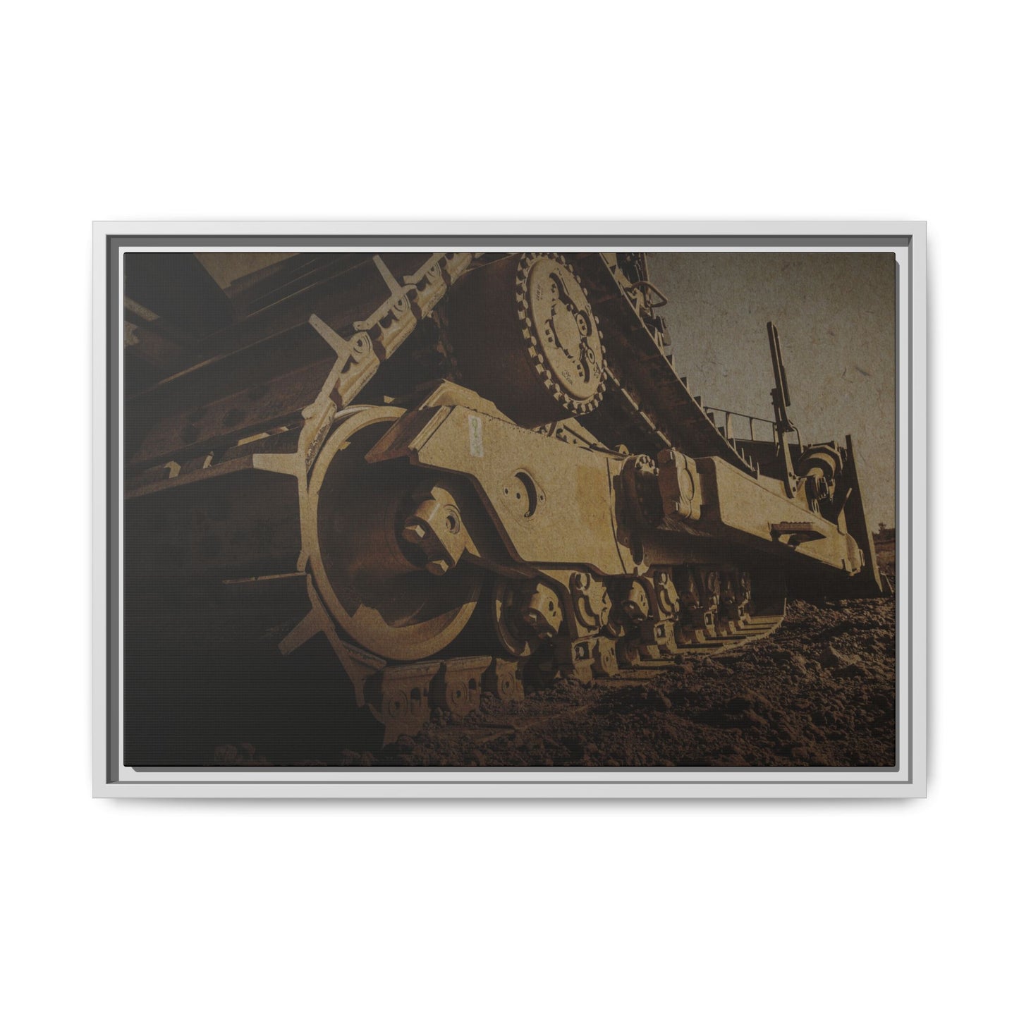 D8 Dramatic Dozer Track | Gold |  Framed Wall art on Stretched Canvas
