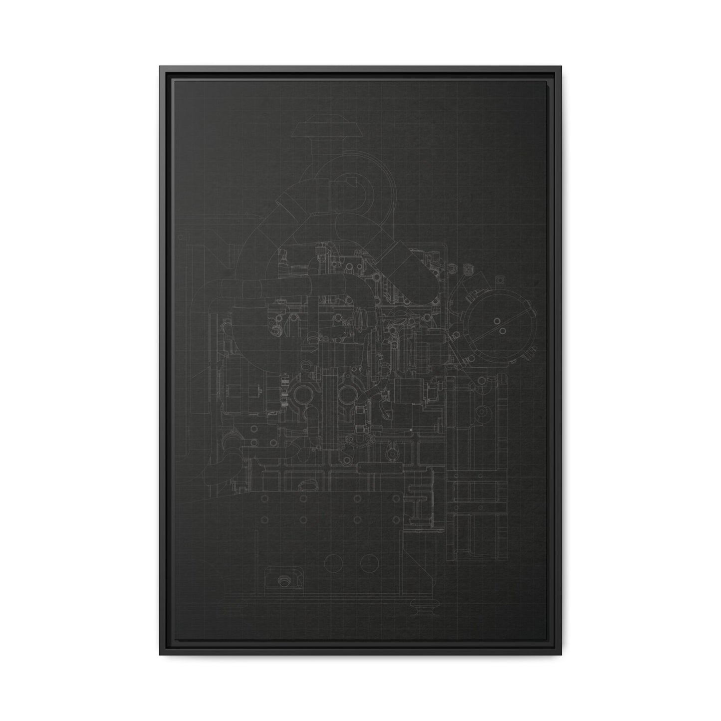 Heavy Equipment Engine Schematic Drawing – Framed Wall Art on Canvas