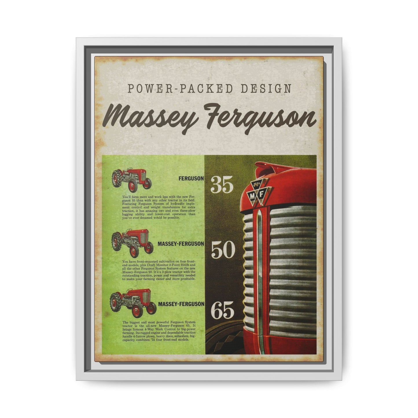 Vintage Massey Ferguson Tractor Advertisement Wall Art Print on Framed Canvas