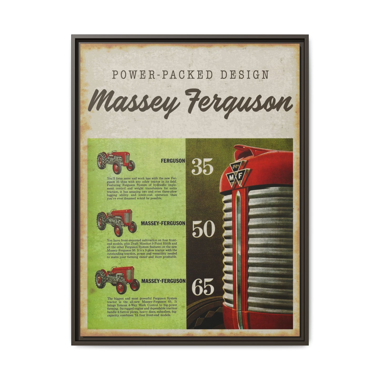 Vintage Massey Ferguson Tractor Advertisement Wall Art Print on Framed Canvas