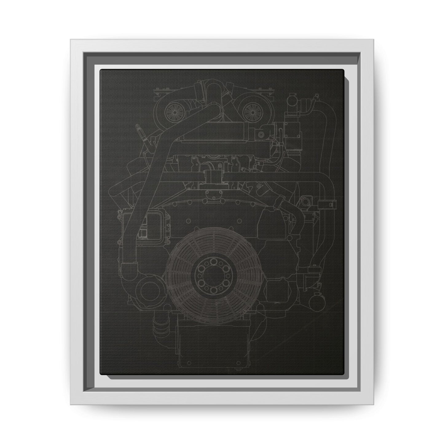 Machine Schematic Engine Drawing Front View Framed Wall Art on Stretched Canvas