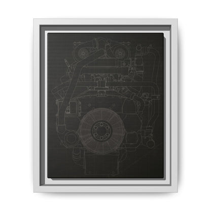 Machine Schematic Engine Drawing Front View Framed Wall Art on Stretched Canvas