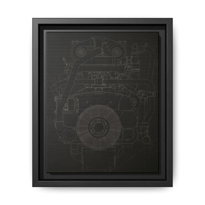 Machine Schematic Engine Drawing Front View Framed Wall Art on Stretched Canvas