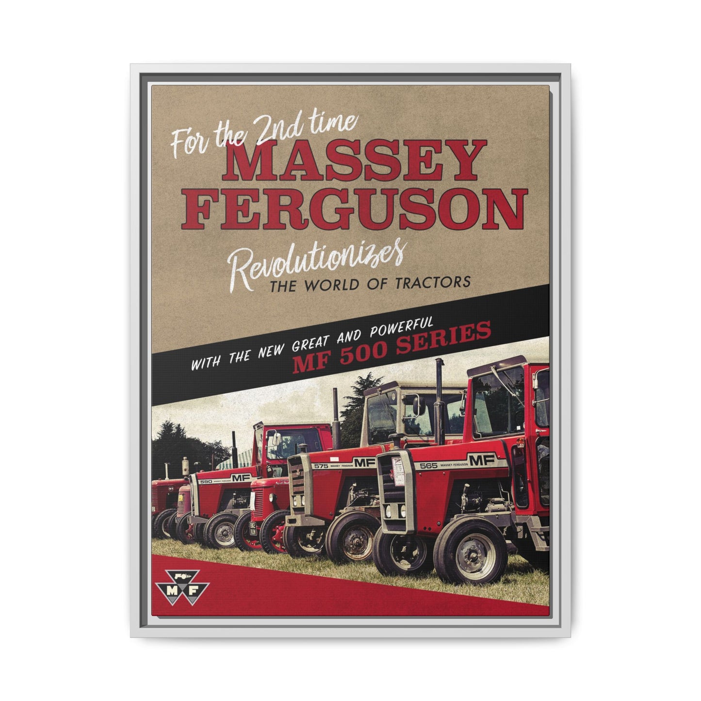 Massey Ferguson MF500 Revolution Vintage Advertisement  Framed Wall Art on Canvas | Vintage Farm Sign