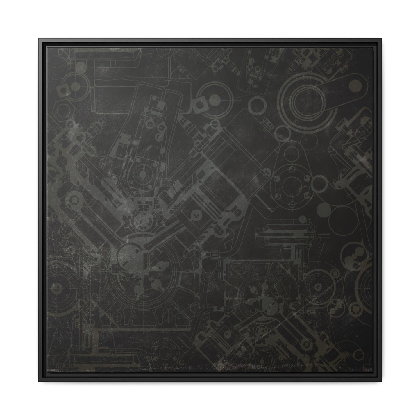 Engine Schematic Drawing Front View - Industrial Art - Framed on Canvas