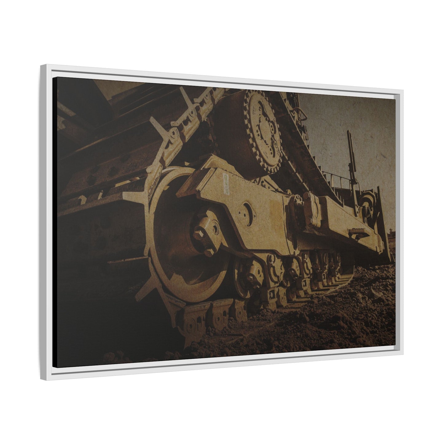 D8 Dramatic Dozer Track | Gold |  Framed Wall art on Stretched Canvas