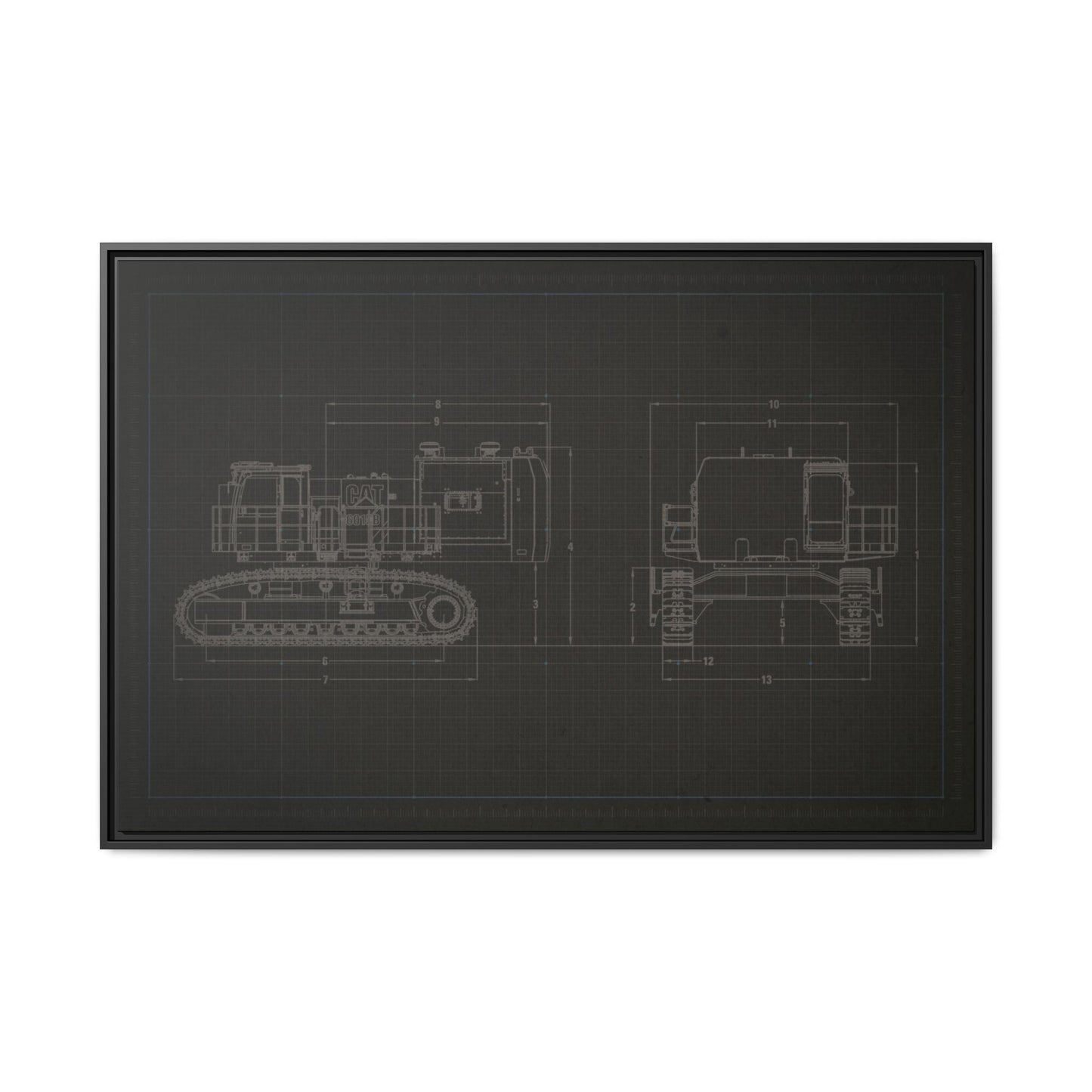 601 Excavator Drawing, Framed Wall Art on Canvas