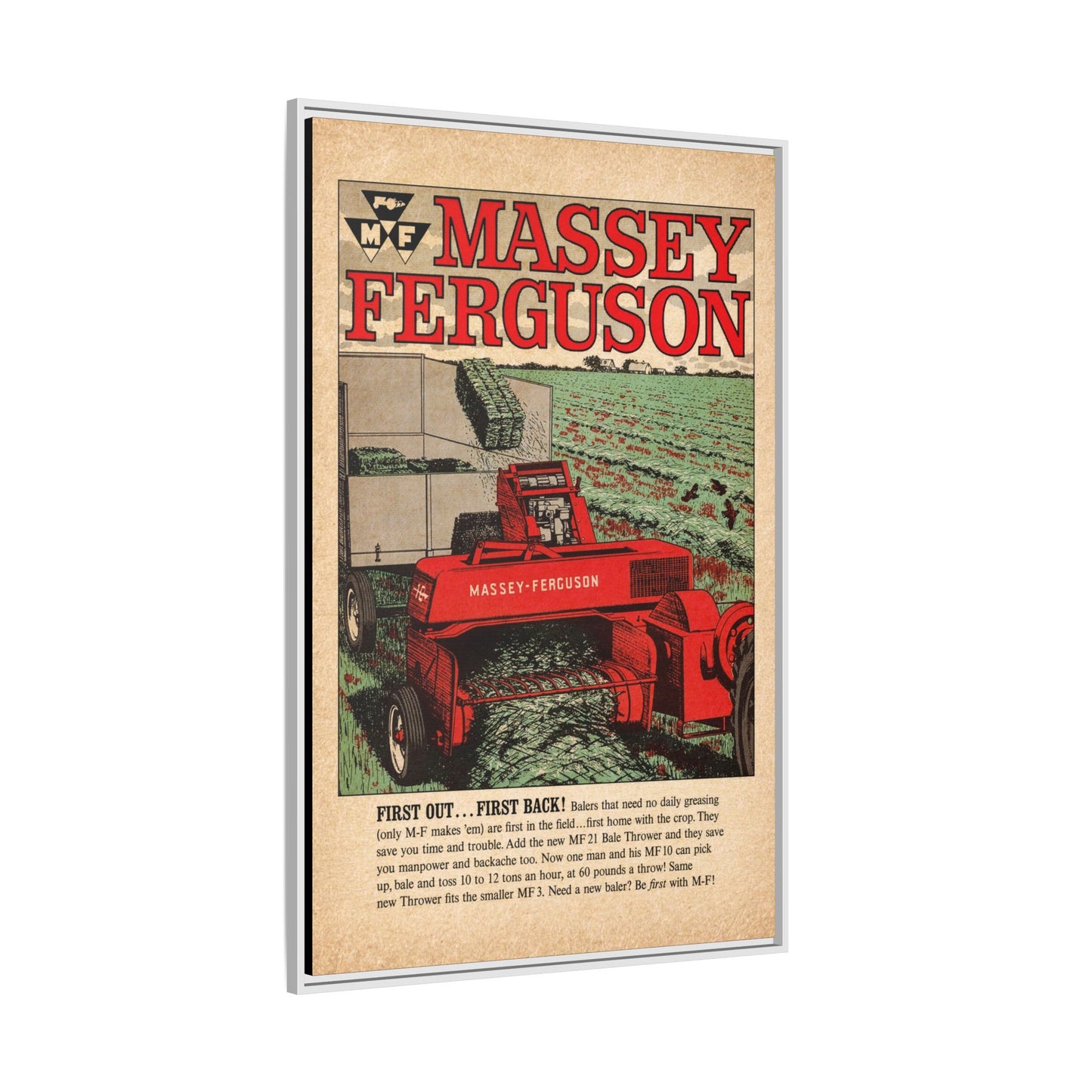 Massey Ferguson Tractor Poster Matte Canvas Framed | Vintage Farm Machinery Print