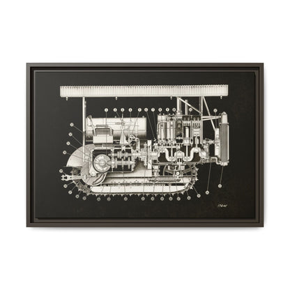 Vintage Engine Crawler Cutaway Engineering Drawing on Matte Canvas Framed | Industrial Wall Art