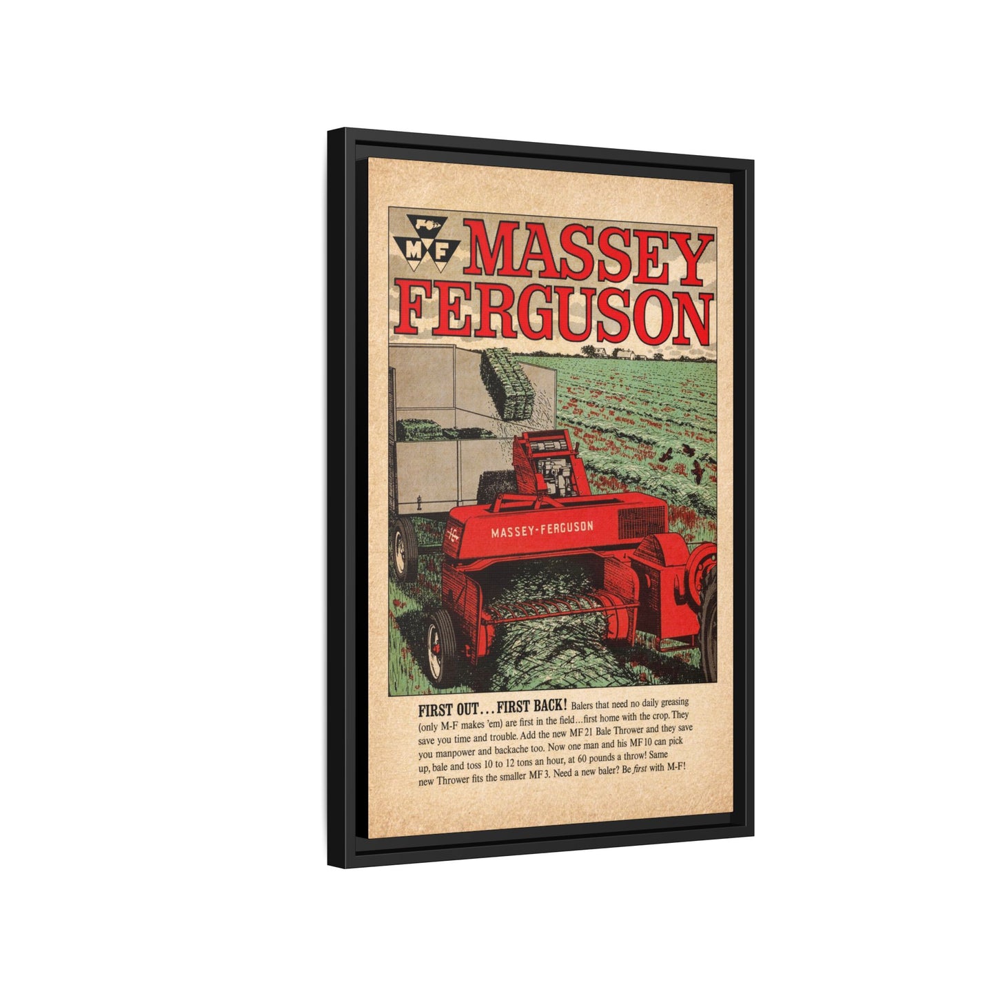 Massey Ferguson Tractor Poster Matte Canvas Framed | Vintage Farm Machinery Print