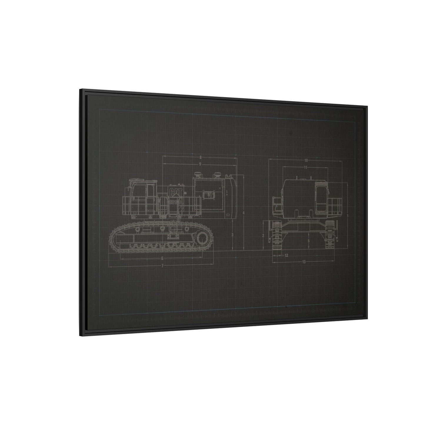 601 Excavator Drawing, Framed Wall Art on Canvas