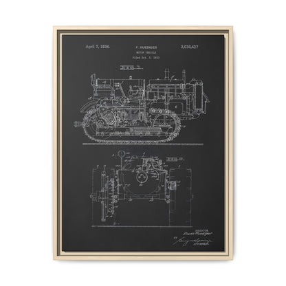Vintage Dozer Rudiger Patent Drawing, Framed Wall Art on Canvas