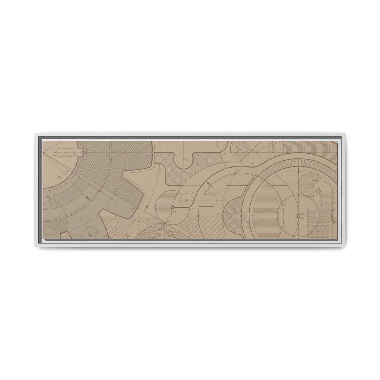 Geometric Gear Blueprint Drawing Art on Framed Canvas