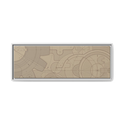 Geometric Gear Blueprint Drawing Art on Framed Canvas