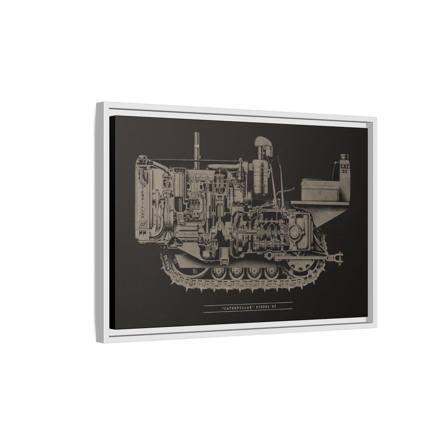 Vintage Caterpillar D2 Cutaway Drawing | Framed Wall Art on Stretched Canvas