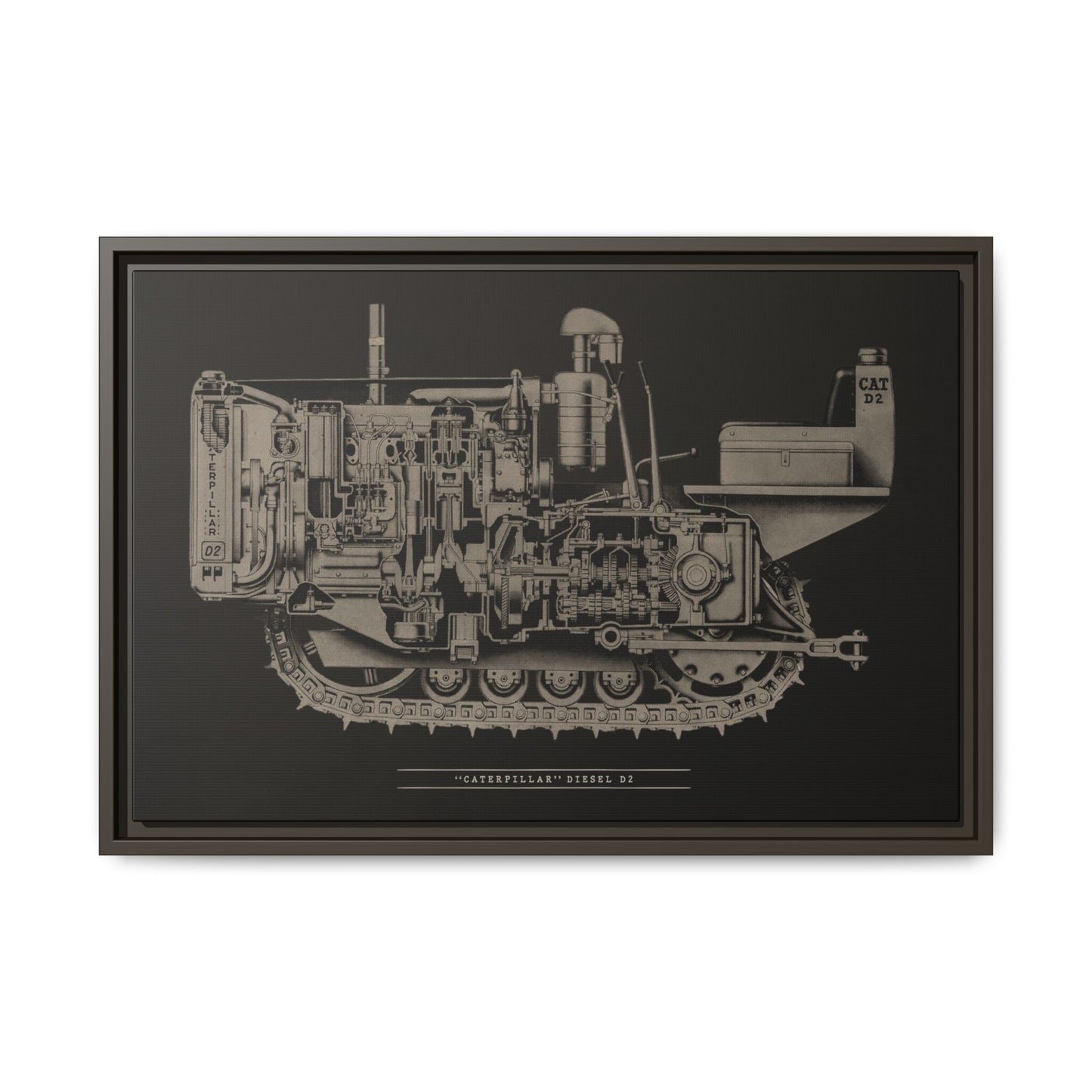 Vintage Caterpillar D2 Cutaway Drawing | Framed Wall Art on Stretched Canvas
