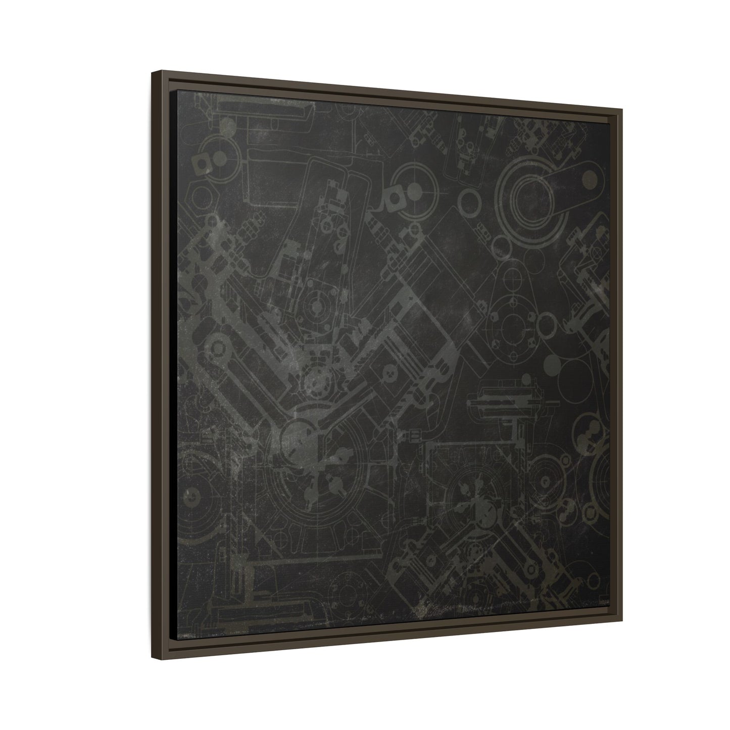 Engine Schematic Drawing Front View - Industrial Art - Framed on Canvas