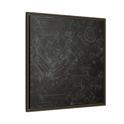 Engine Schematic Drawing Front View - Industrial Art - Framed on Canvas