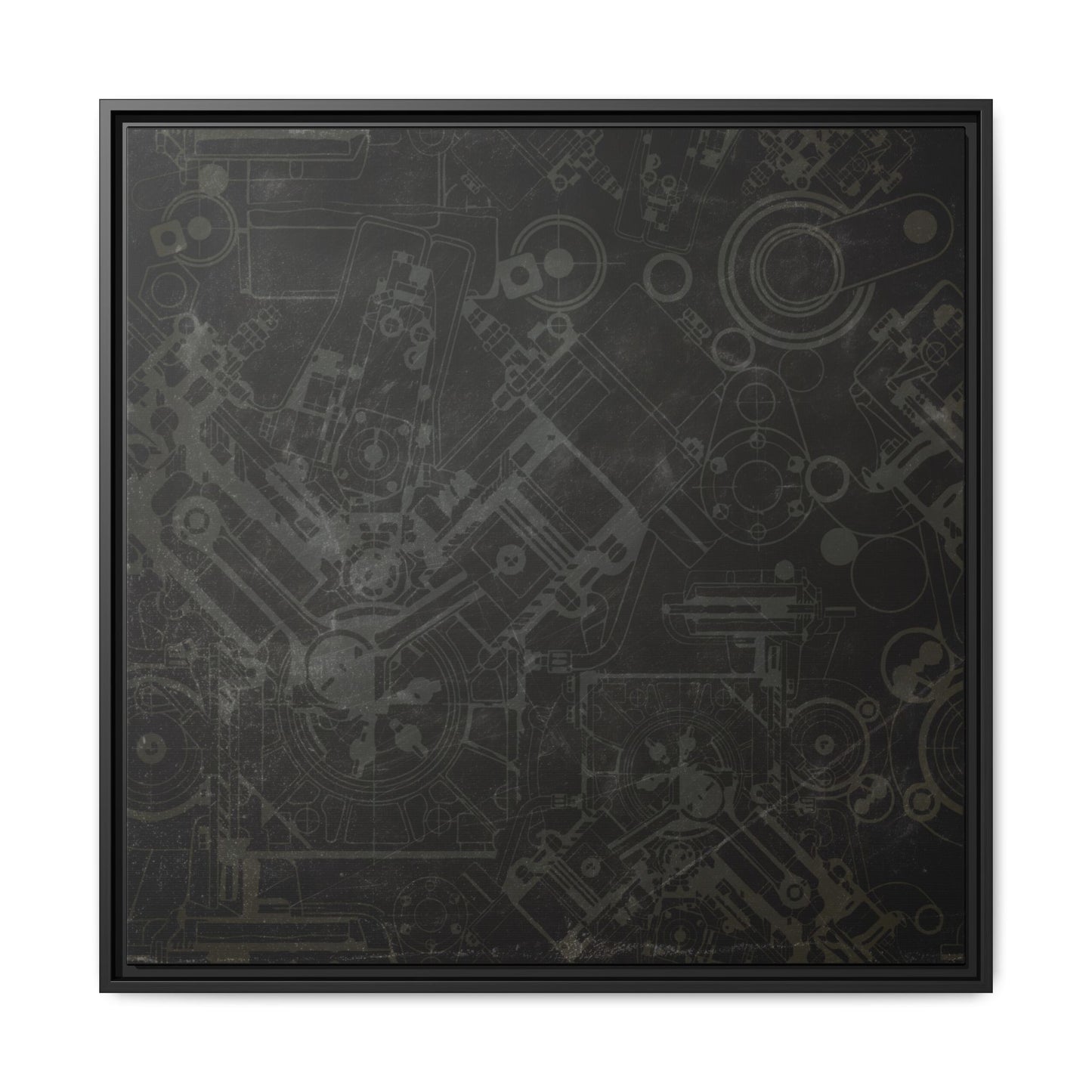 Engine Schematic Drawing Front View - Industrial Art - Framed on Canvas