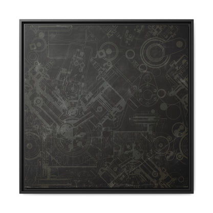 Engine Schematic Drawing Front View - Industrial Art - Framed on Canvas