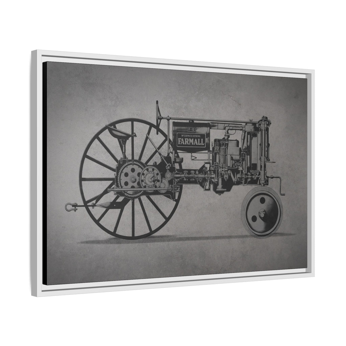 Vintage Farmall F-12 Mechanical Drawing | Light | Framed Wall Art on Canvas