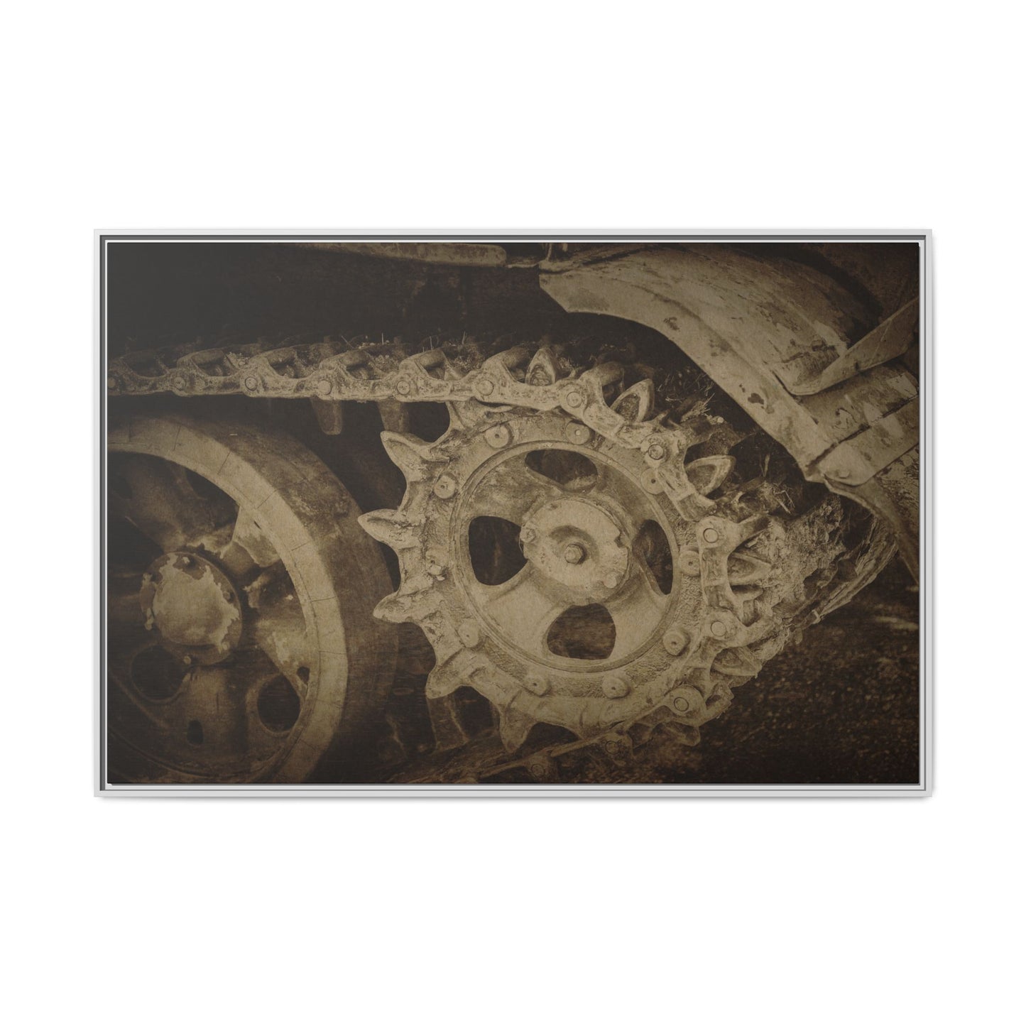 Treaded Tracks Close Up | Framed Wall Art on Stretched Canvas