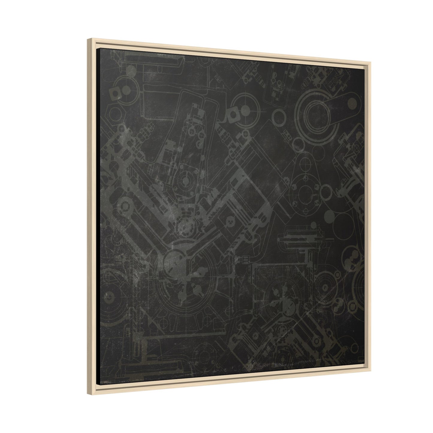 Engine Schematic Drawing Front View - Industrial Art - Framed on Canvas