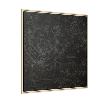 Engine Schematic Drawing Front View - Industrial Art - Framed on Canvas