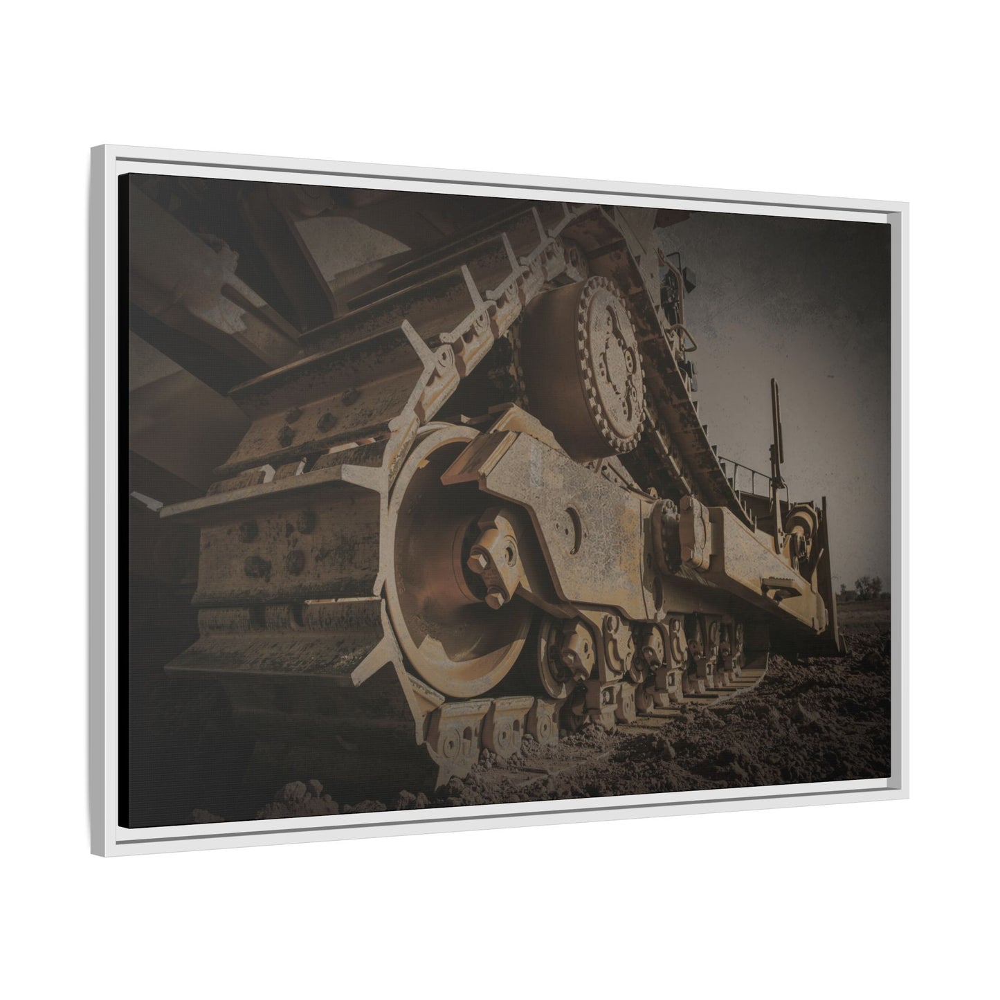 D8 Dramatic Dozer Track | Dark Gray |  Framed Wall art on Stretched Canvas
