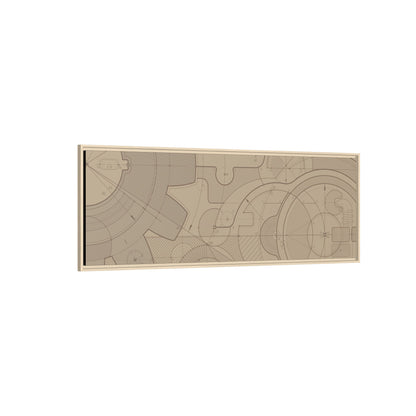Geometric Gear Blueprint Drawing Art on Framed Canvas