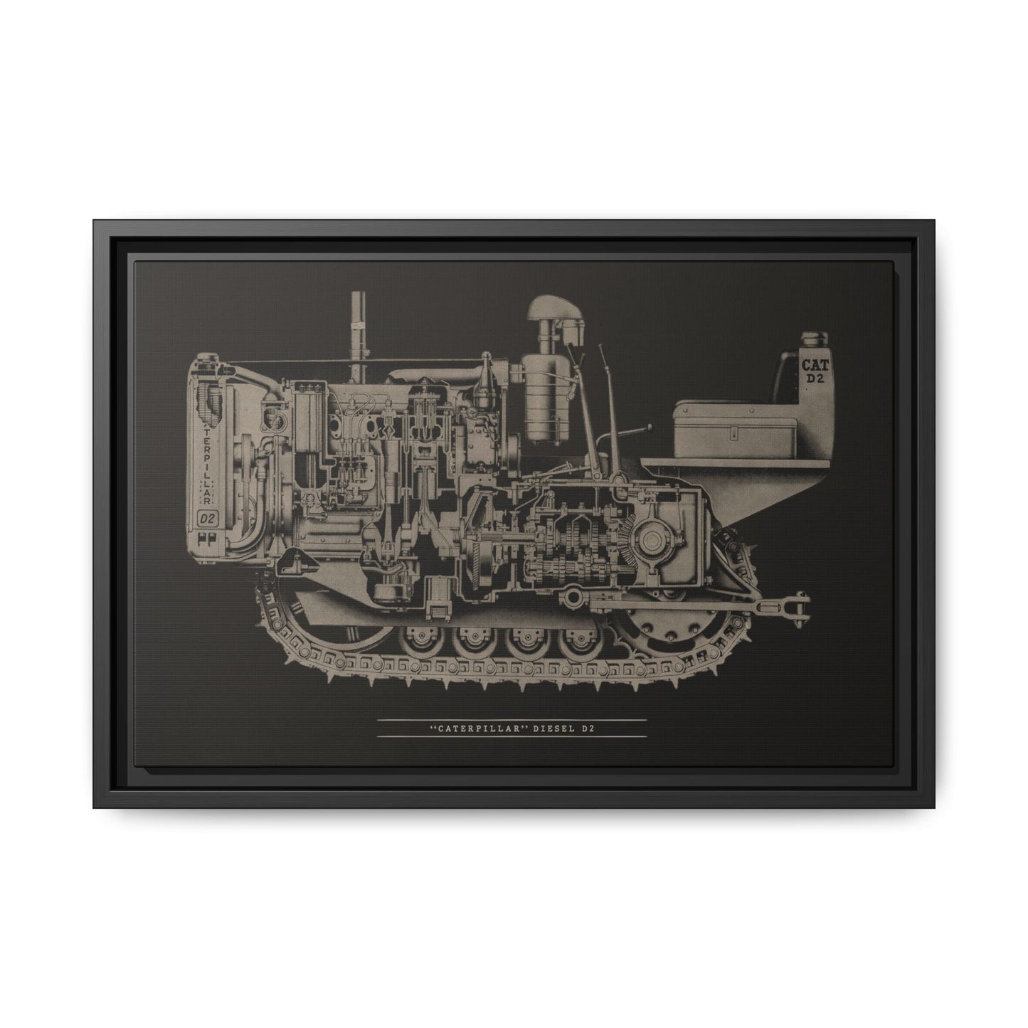 Vintage Caterpillar D2 Cutaway Drawing | Framed Wall Art on Stretched Canvas