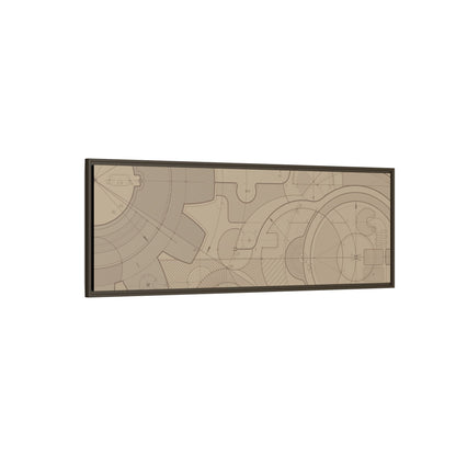 Geometric Gear Blueprint Drawing Art on Framed Canvas