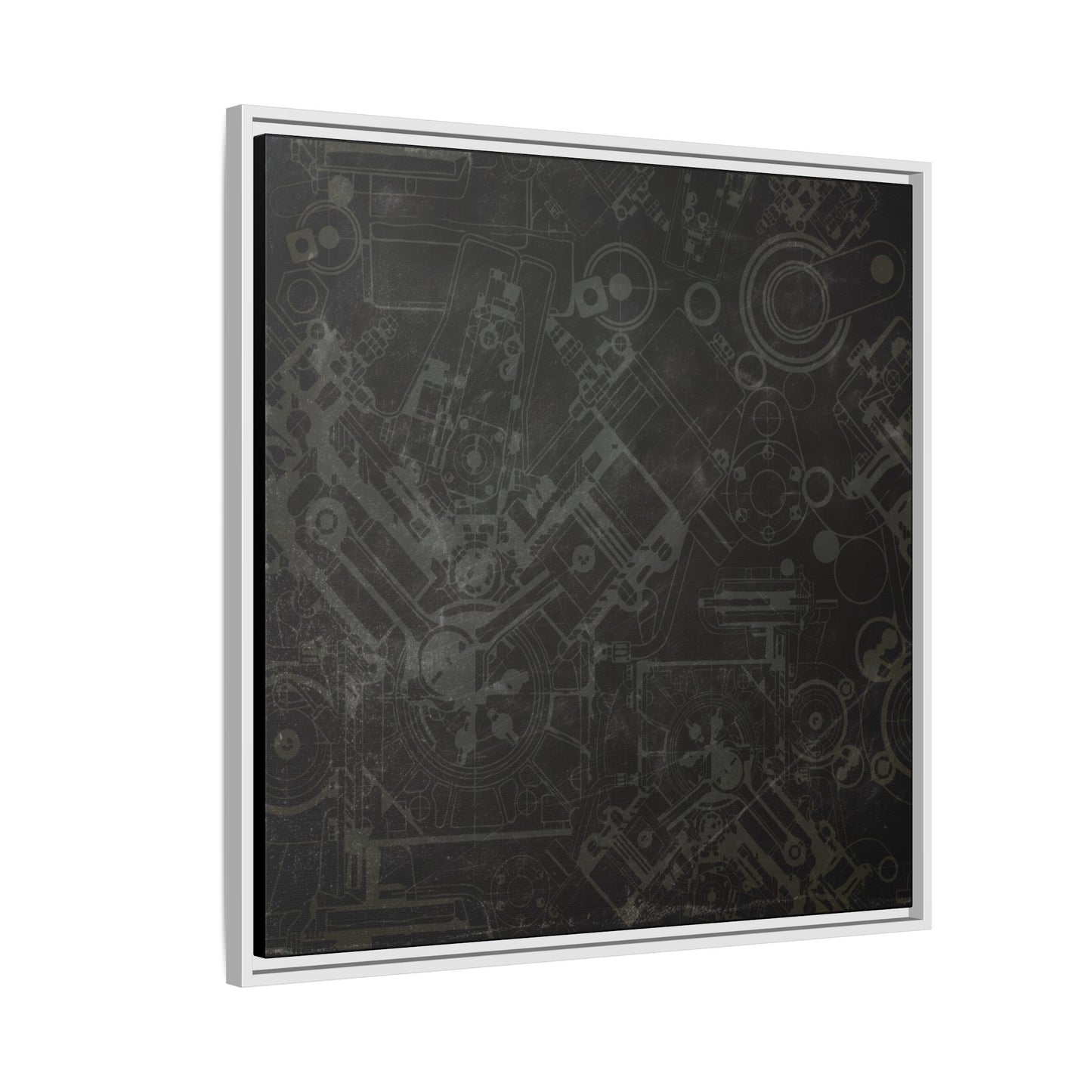 Engine Schematic Drawing Front View - Industrial Art - Framed on Canvas