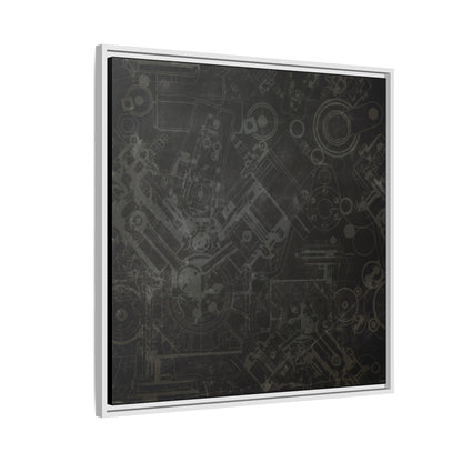 Engine Schematic Drawing Front View - Industrial Art - Framed on Canvas