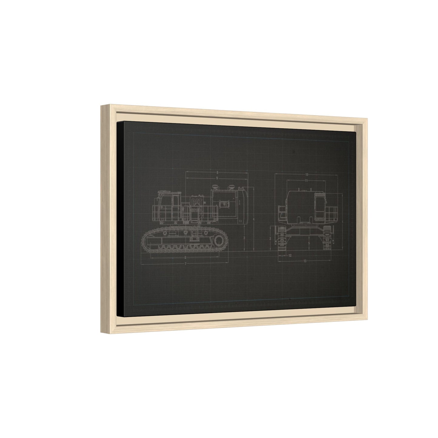 601 Excavator Drawing, Framed Wall Art on Canvas