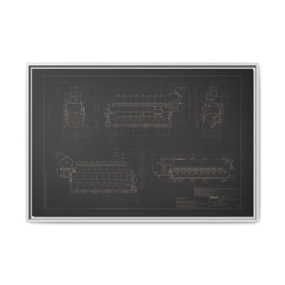 Inline 8 Engine Drawing, Framed Wall Art on Canvas