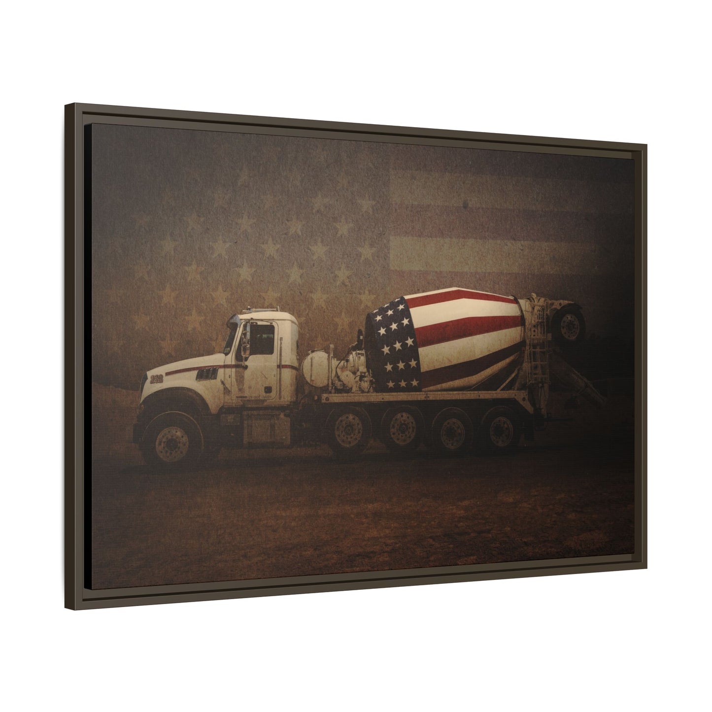 Patriotic Concrete Truck| Framed Wall Art on Stretched Canvas