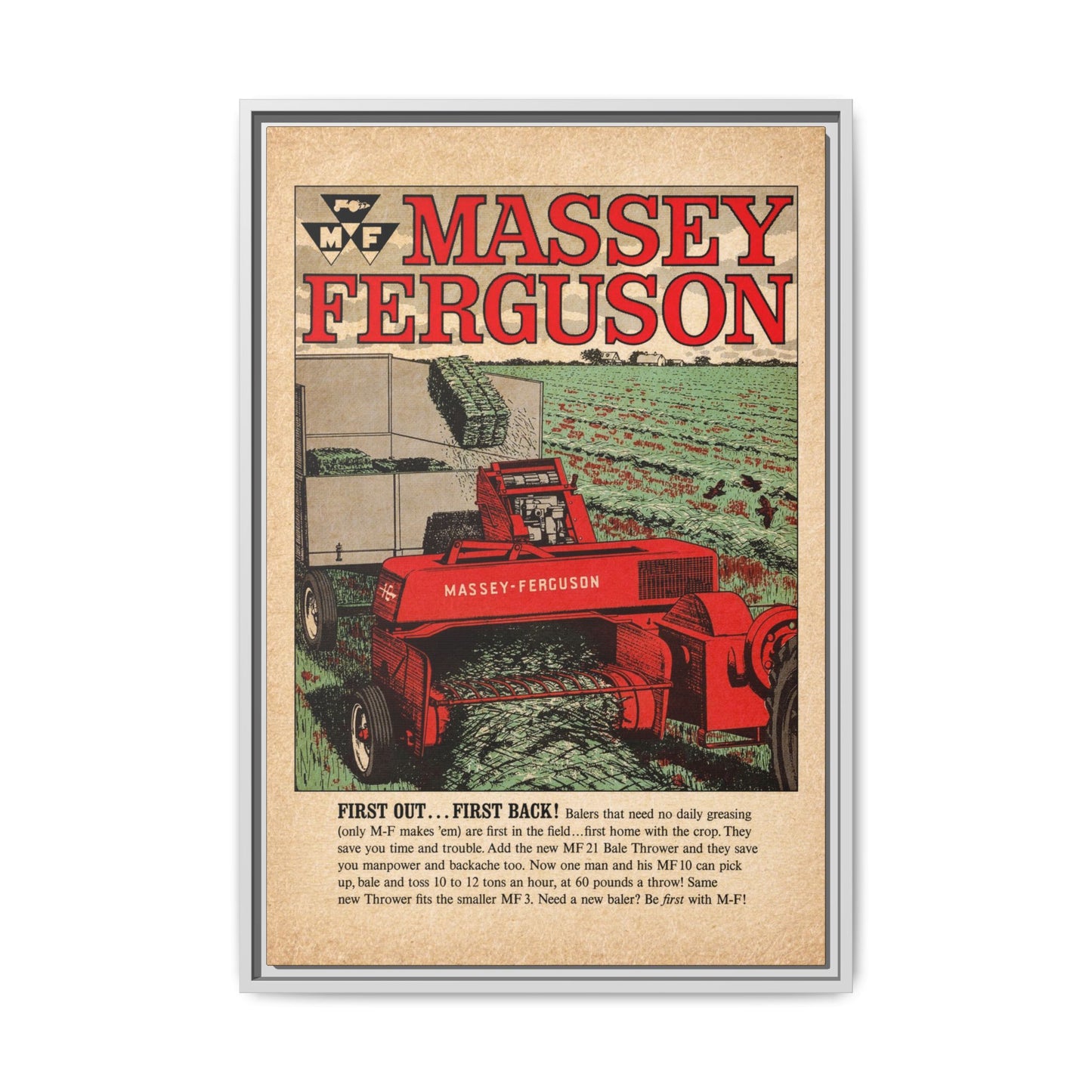 Massey Ferguson Tractor Poster Matte Canvas Framed | Vintage Farm Machinery Print