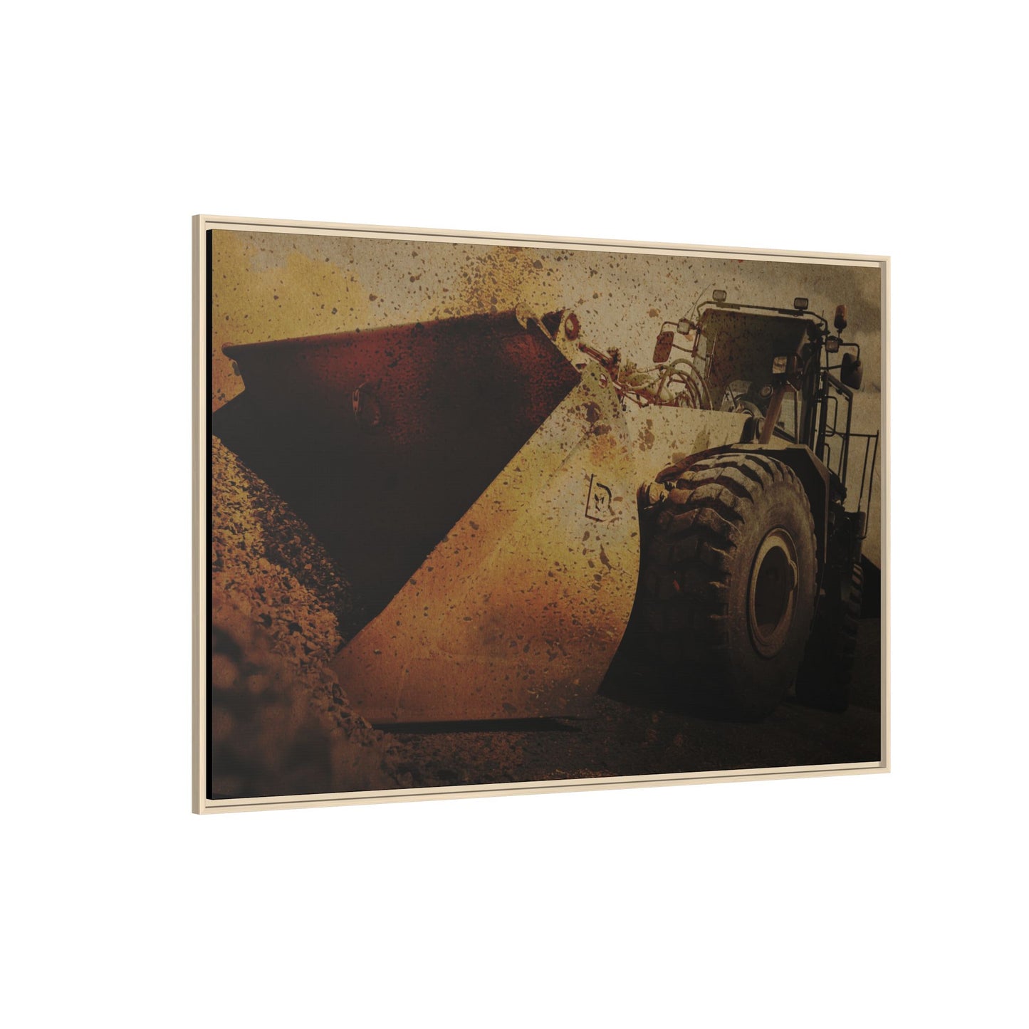 Front Loader Bucket Action | Gold |  Framed Wall art on Stretched Canvas
