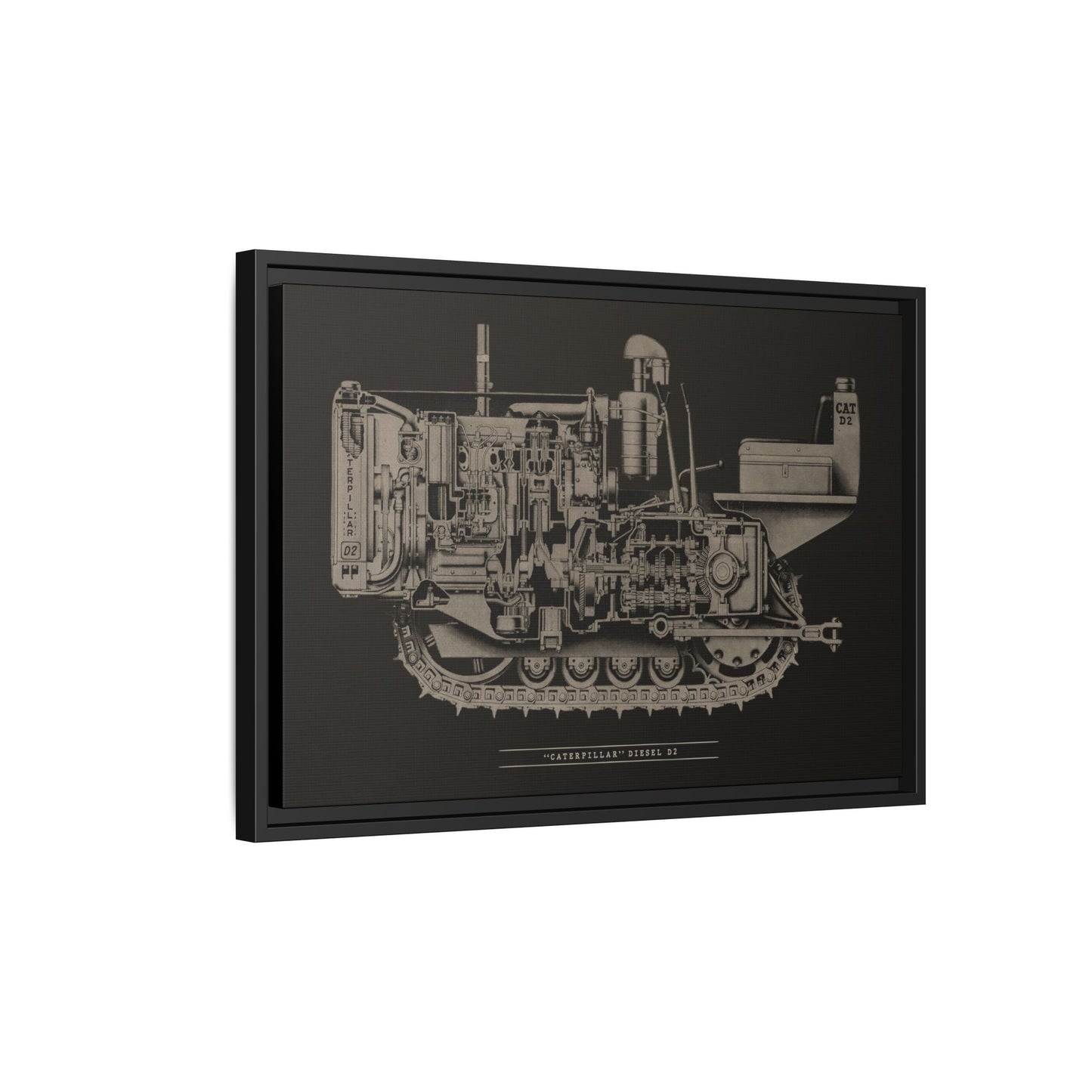 Vintage Caterpillar D2 Cutaway Drawing | Framed Wall Art on Stretched Canvas