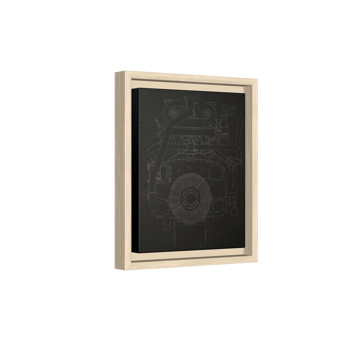 Machine Schematic Engine Drawing Front View Framed Wall Art on Stretched Canvas