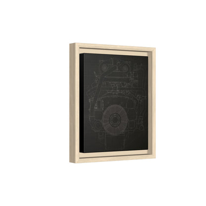 Machine Schematic Engine Drawing Front View Framed Wall Art on Stretched Canvas
