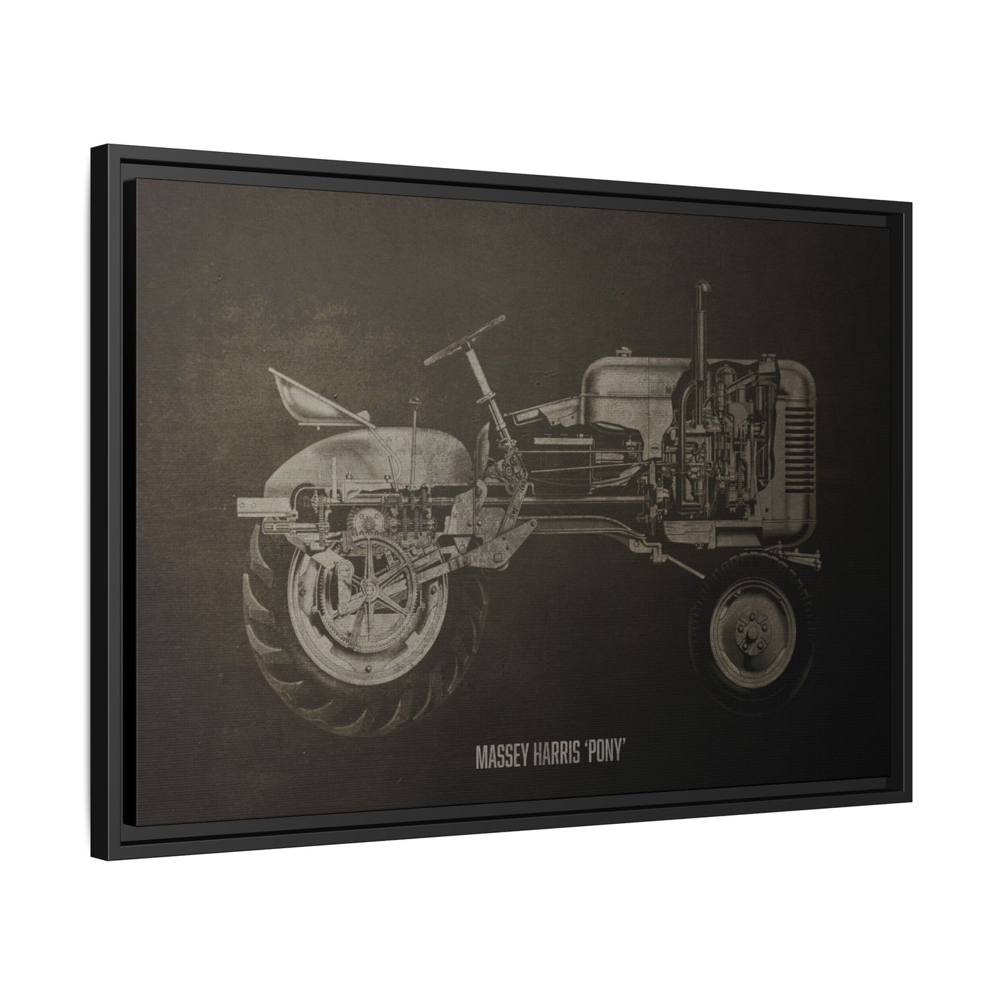 Vintage Massey Harris Pony Cutaway Drawing | Framed Wall Art on Stretched Canvas | Industrial Artwork