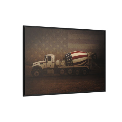 Patriotic Concrete Truck| Framed Wall Art on Stretched Canvas