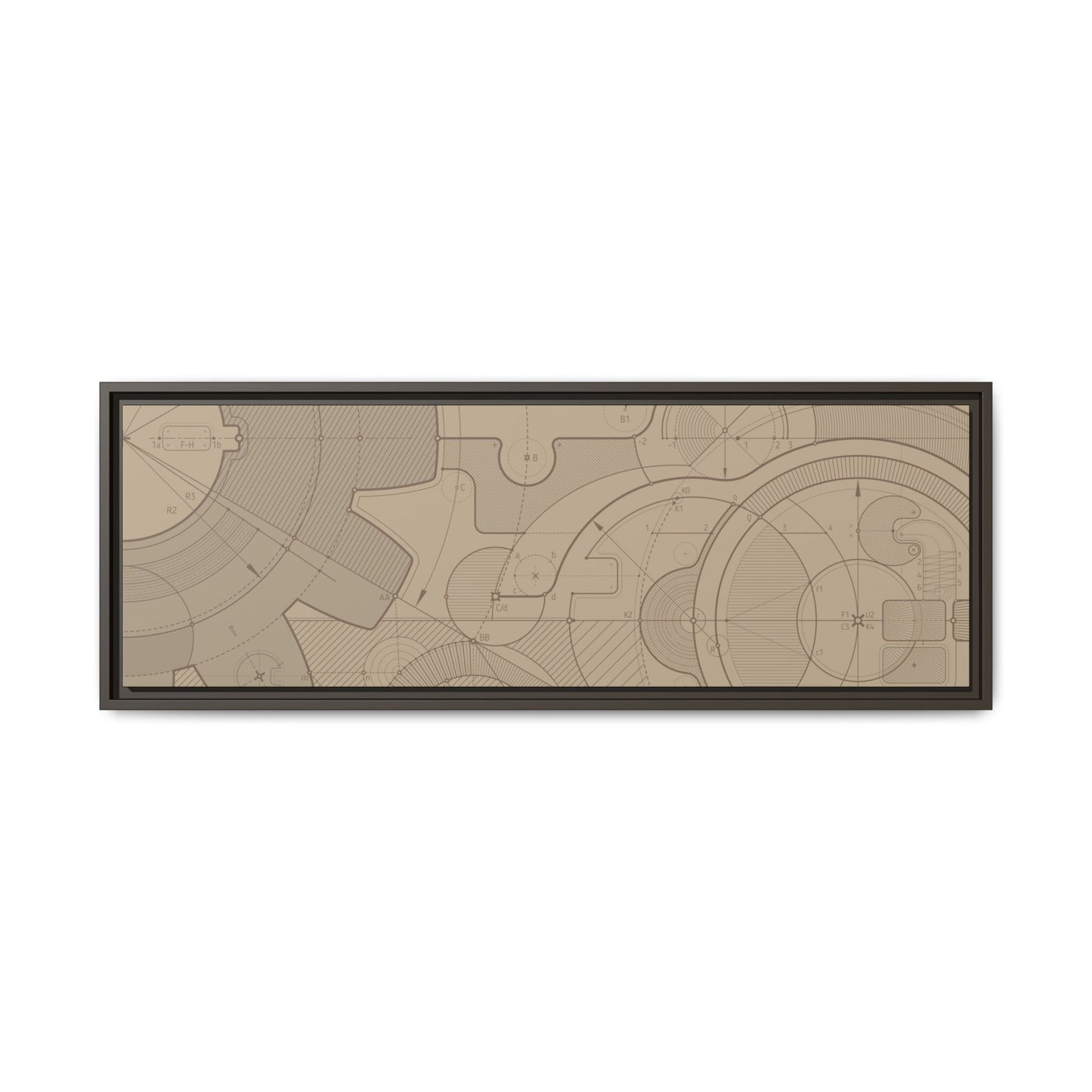 Geometric Gear Blueprint Drawing Art on Framed Canvas