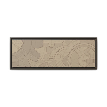 Geometric Gear Blueprint Drawing Art on Framed Canvas