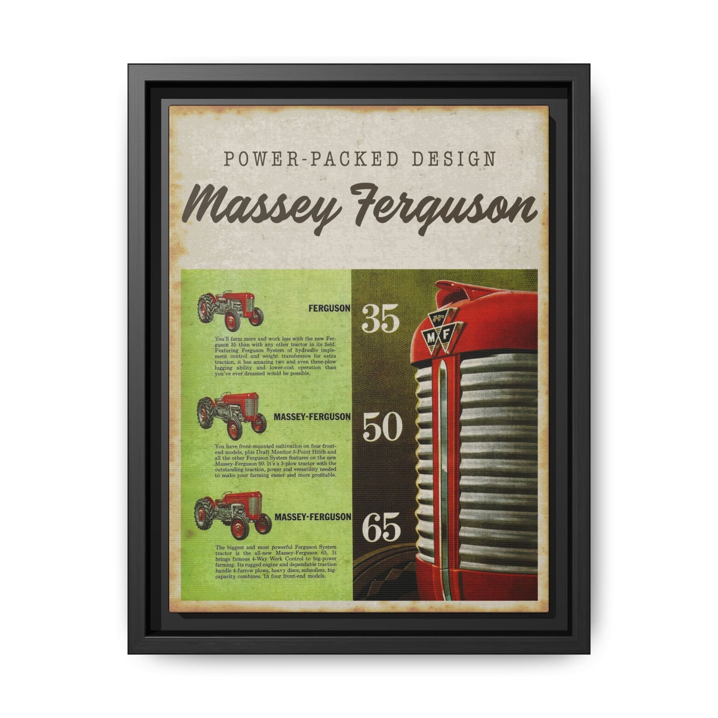 Vintage Massey Ferguson Tractor Advertisement Wall Art Print on Framed Canvas