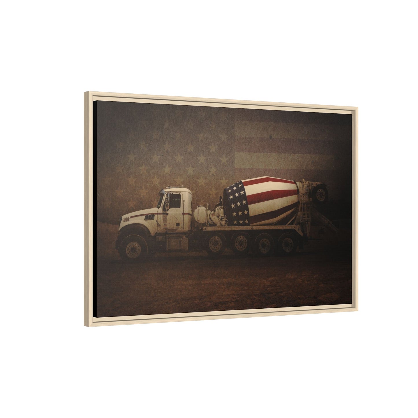 Patriotic Concrete Truck| Framed Wall Art on Stretched Canvas