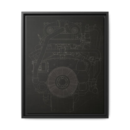 Machine Schematic Engine Drawing Front View Framed Wall Art on Stretched Canvas