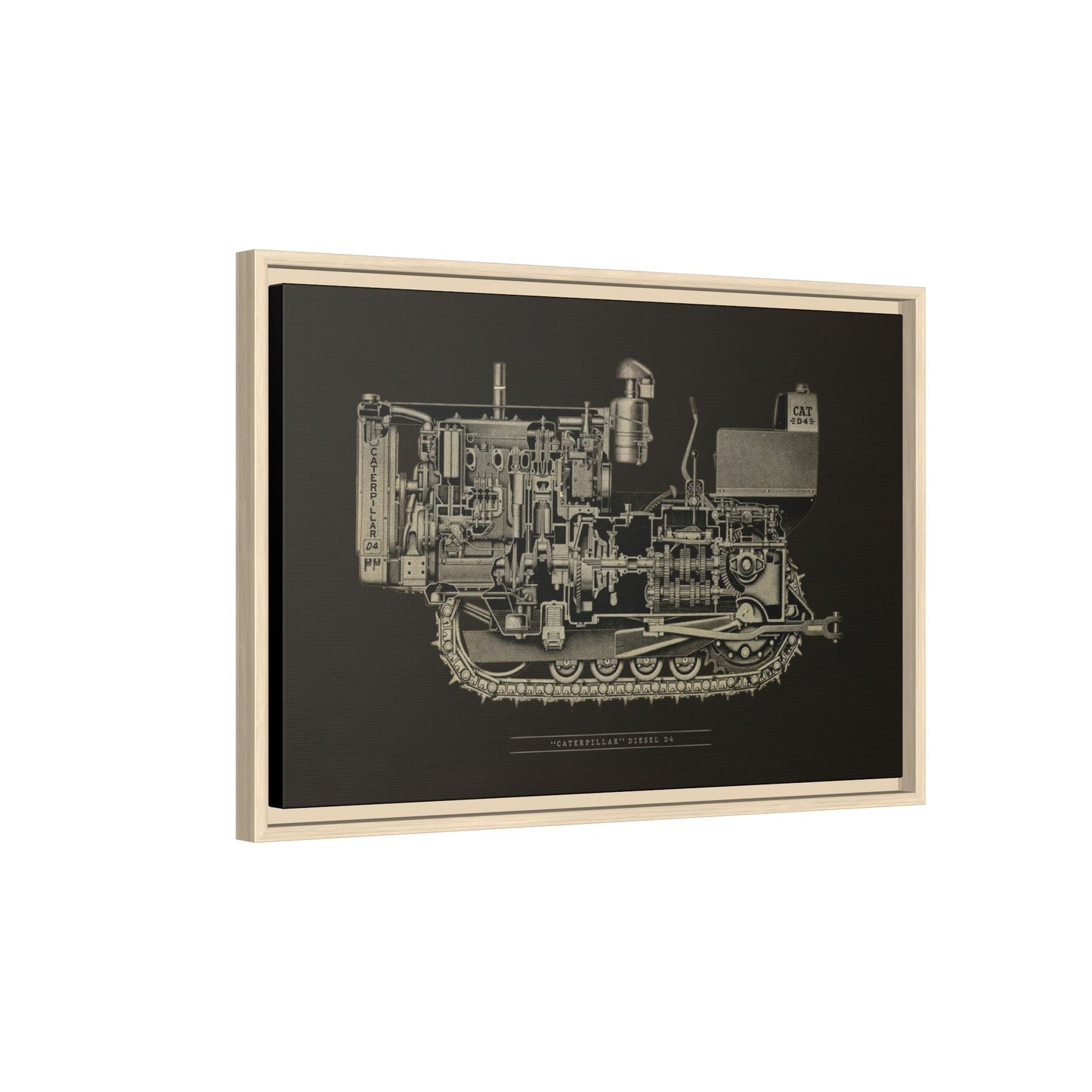 Vintage D4Tractor Crawler Cutaway Drawing | Framed Wall Art on Canvas